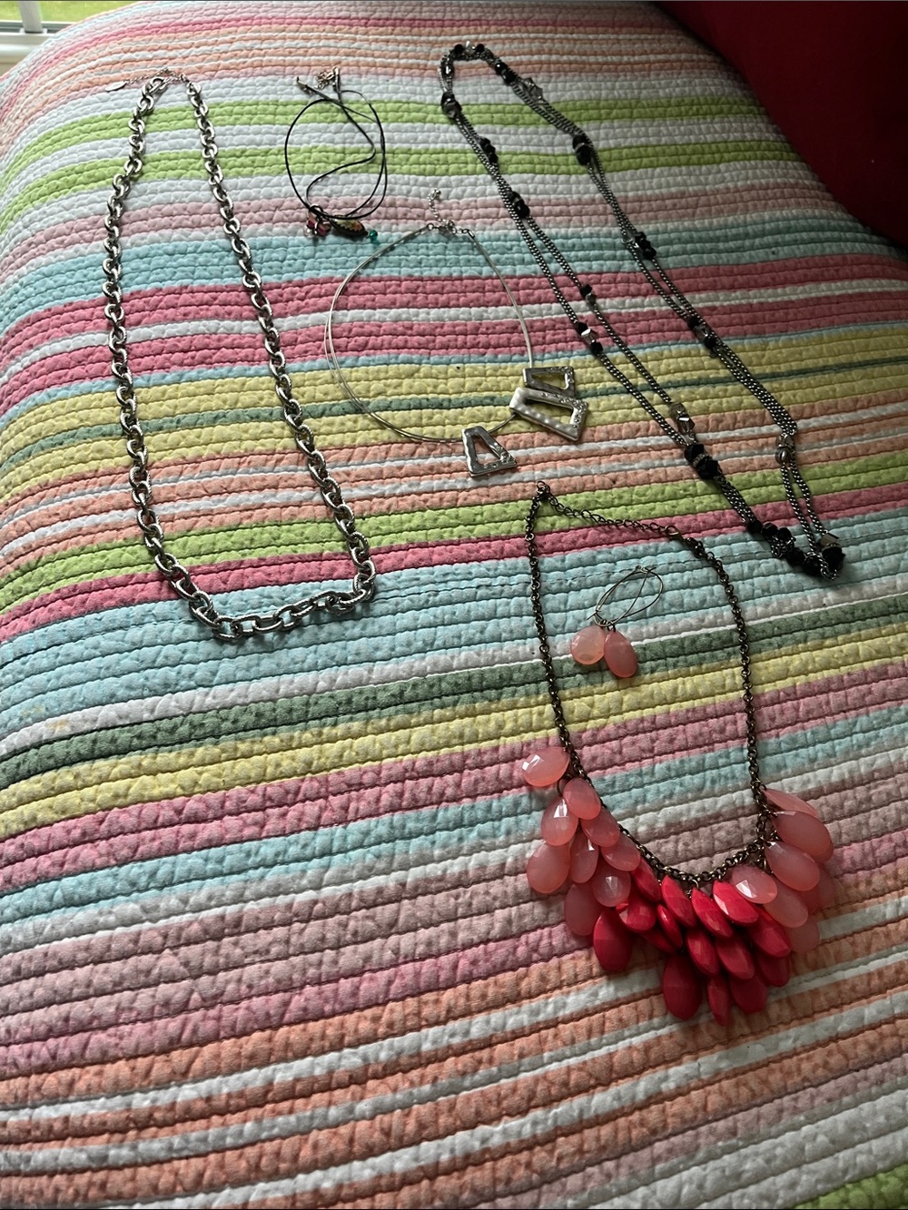 Source Unknown Pink Layered Teardrop Necklace Set with Matching Earrings
